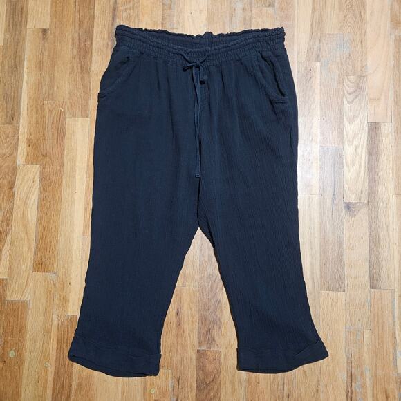 Old Navy Pants Womens XL Black Crinkle Cotton Cropped Drawstring Waist Pockets - Picture 7 of 11